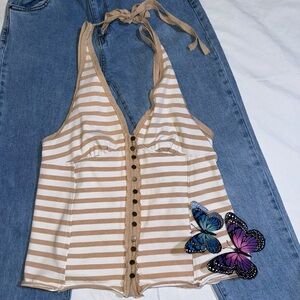 We The Free Halter tank top Striped Shirt Open Shoulder Tie Back Size Small